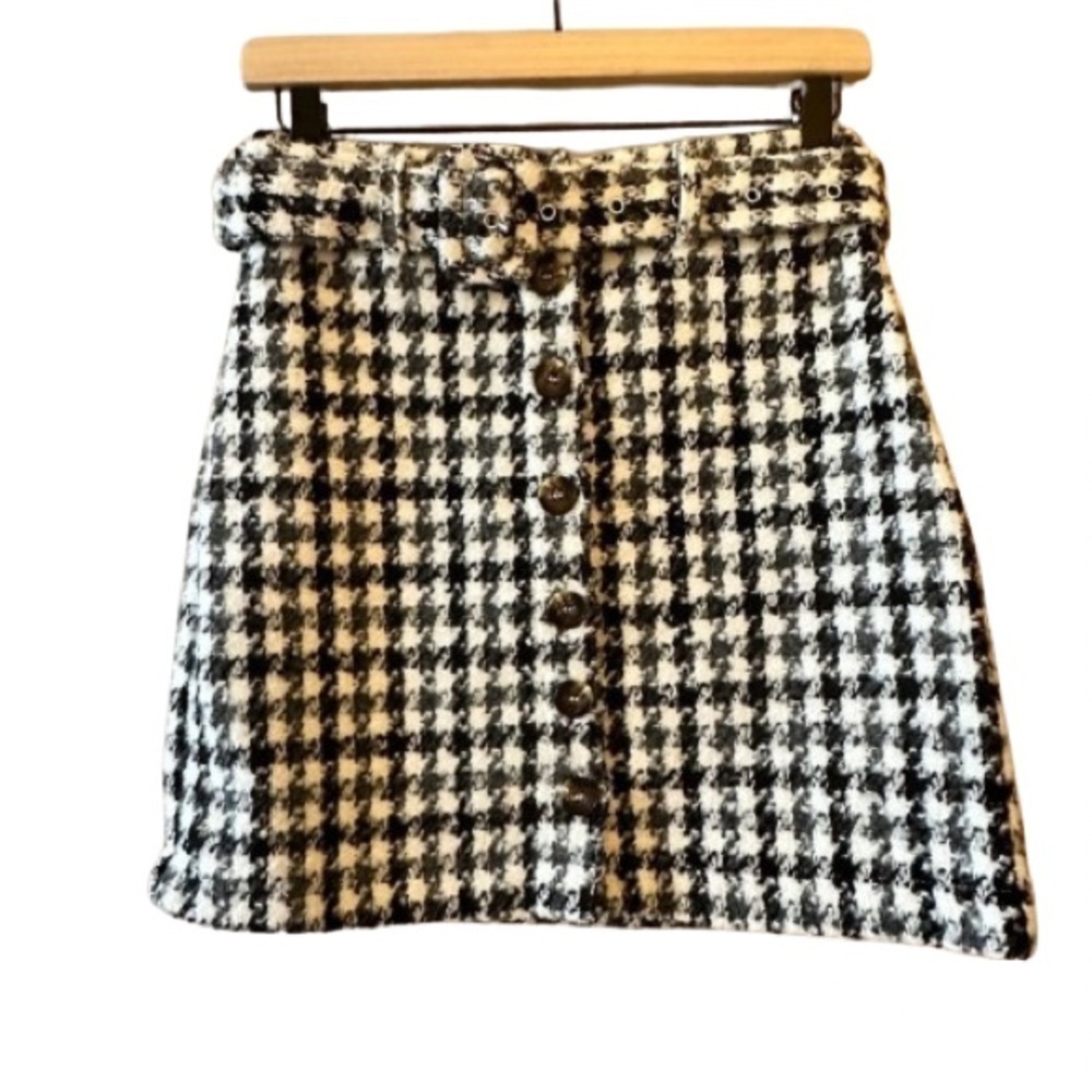Women's S Fashion on Earth Belted Mini Skirt Black White Gray Belted Buttons